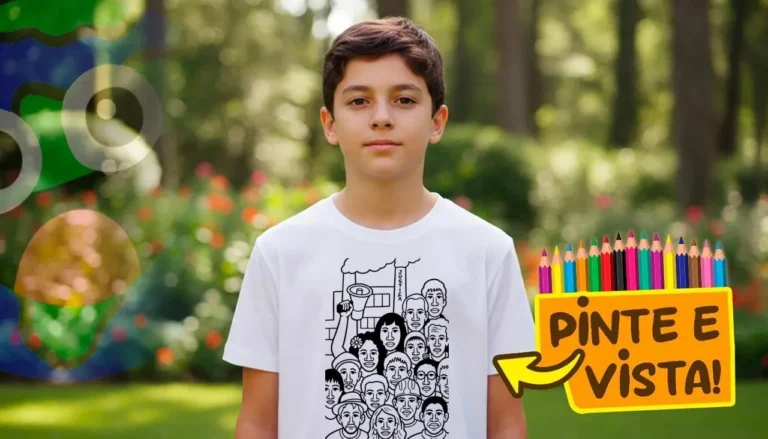 Desenho para colorir e personalizar: Camiseta Personalizada com Desenho de Operários e Justiça para Colorir
