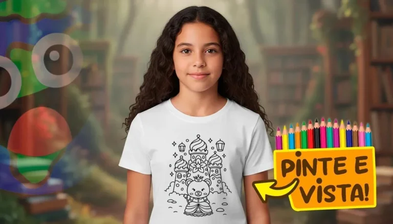 Desenho para colorir e personalizar: Camiseta Personalizada com Desenho de Princesa Ursinha para Colorir