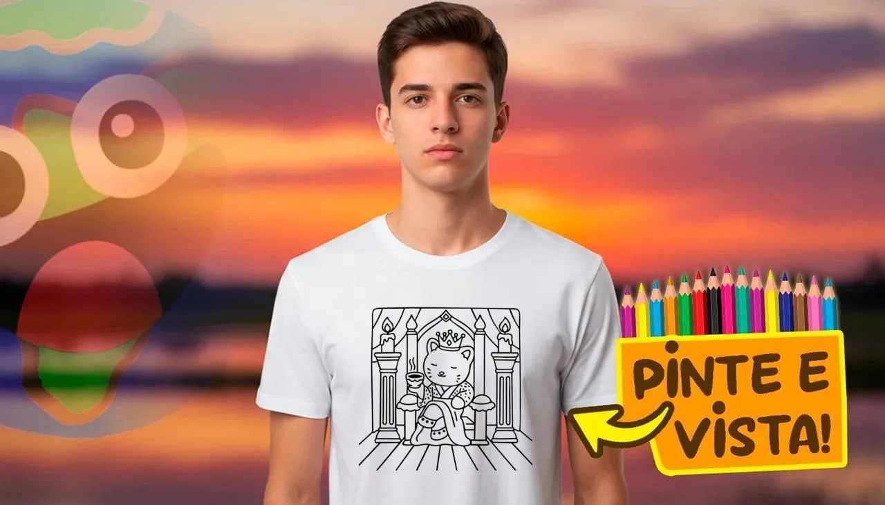 Pessoa usando uma camiseta para colorir sobre Rainha tomando café!