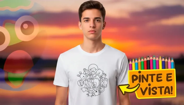 Desenho para colorir e personalizar: Camiseta Personalizada Terra e Natureza Unidas: Pinte Online e Receba em Casa