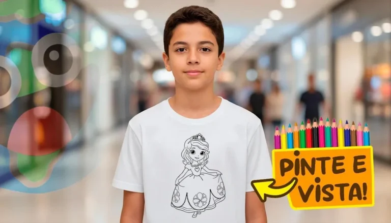 Desenho para colorir e personalizar: Camiseta Personalizada com Vestido de Princesa para Colorir