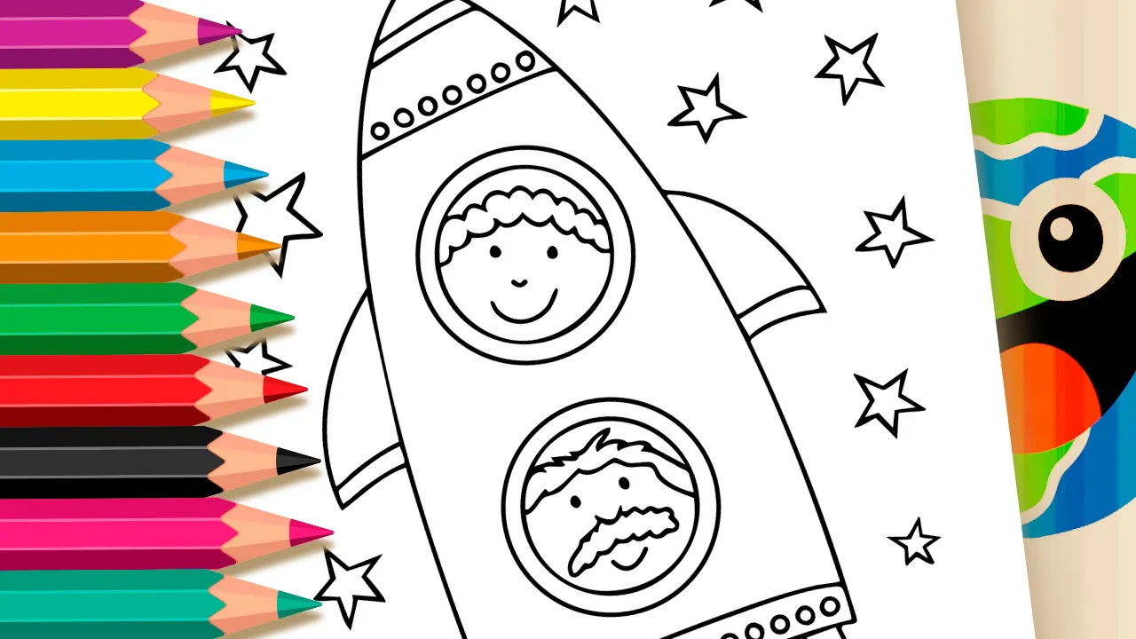 Desenho de Aventura com Papai para Colorir: Pinte o Foguete Online ou Imprima Grátis