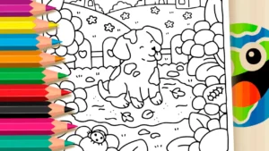 Desenho para colorir Desenho de Cachorrinho Brincando na Lama para Colorir: Pinte Online ou Imprima em PDF Grátis