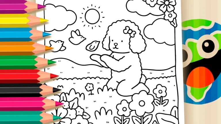 Poodle no Campo para Colorir Online