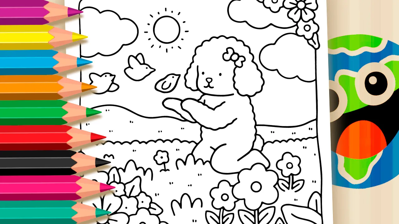 Poodle no Campo para Colorir Online