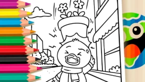 Desenho para colorir Desenho de Pato com Vaso na Cabeça para Colorir: Pinte Online ou Imprima em PDF Grátis