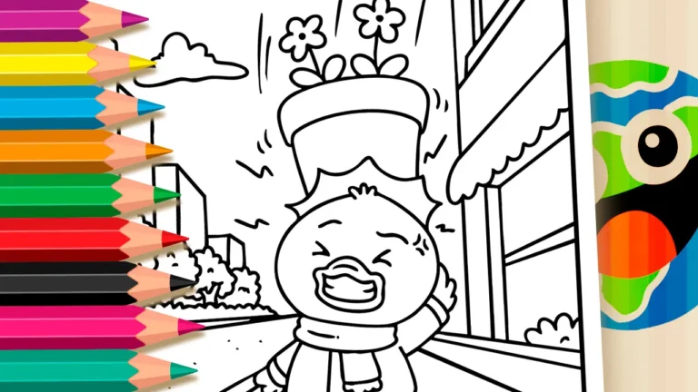 Desenho de Pato com Vaso na Cabeça para Colorir: Pinte Online ou Imprima em PDF Grátis