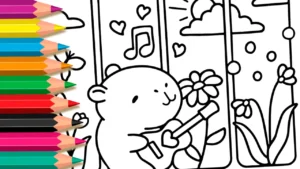 Desenho de Capivara Fofa Tocando Música de Amor para Colorir: Pinte Online ou Imprima em Alta Qualidade