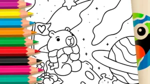 Desenho de Capivara Fofa no Espaço para Colorir: Pinte Online ou Imprima em Alta Qualidade