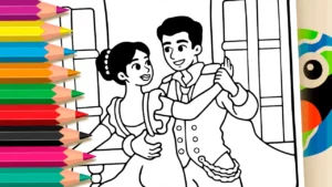 Desenho para colorir Desenho de Casal Apaixonado Dançando para Colorir: Pinte Online ou Imprima PDF