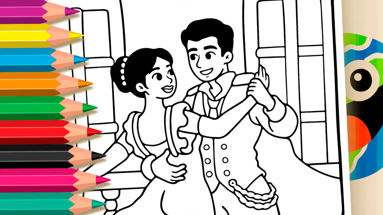 Desenho de Casal Apaixonado Dançando para Colorir: Pinte Online ou Imprima PDF
