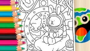 Desenho para colorir Coelhinho Astronauta: Aventura Espacial para Colorir