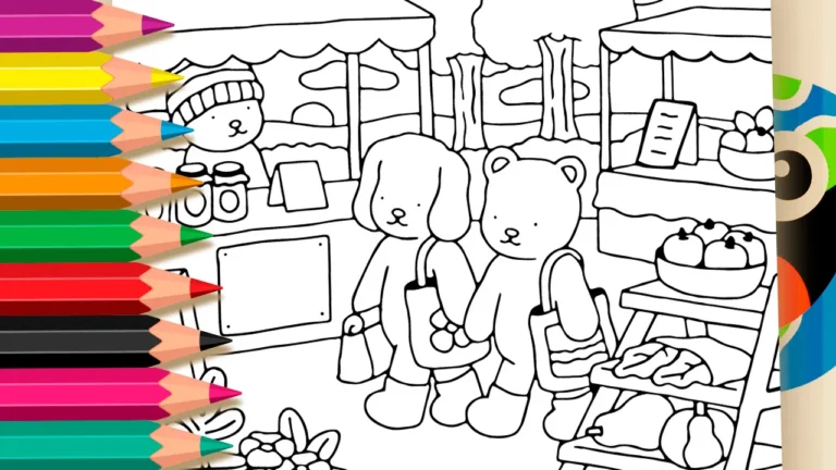 Feirinha Fofa para Colorir: Pinte Online ou Imprima em PDF Grátis