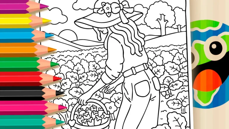 Desenho de Garota Colhendo Verduras para Colorir: Pinte Online ou Imprima PDF Grátis