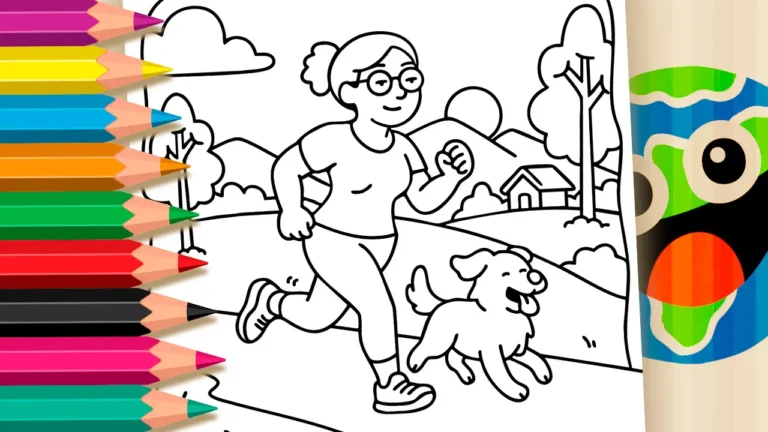 Desenho de Garota Correndo com Cachorro para Colorir: Pinte Online ou Imprima Grátis