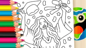 Desenho para colorir Desenho de Garota Graduada Feliz para Colorir: Pinte Online ou Imprima em PDF Grátis