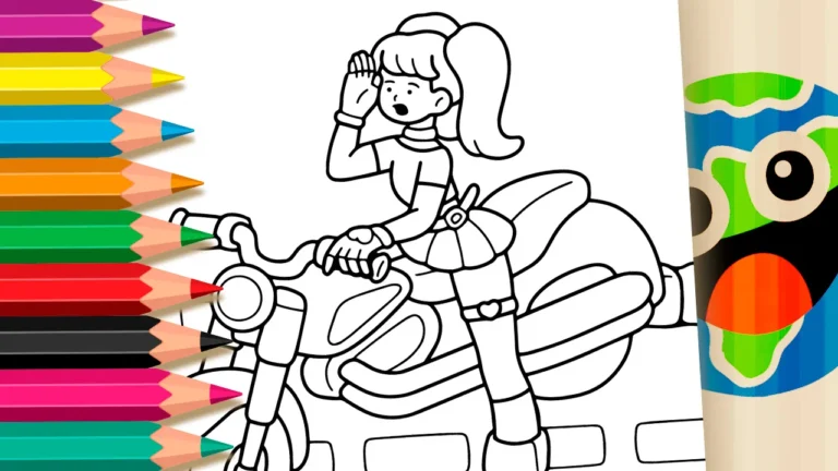 Desenho de Garota Motoqueira para Colorir: Pinte Online ou Imprima em Alta Qualidade