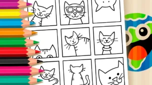 Desenho para colorir Desenho de Gatinhos Engraçados para Colorir: Pinte os Gatos Online ou Imprima