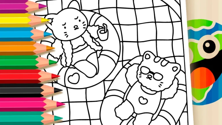 Desenho de Gatinhos na Piscina para Colorir: Pinte Online ou Imprima em PDF Grátis