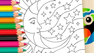 Desenho para colorir Desenho de Lua Adormecida e Espaço Celestial para Colorir Online