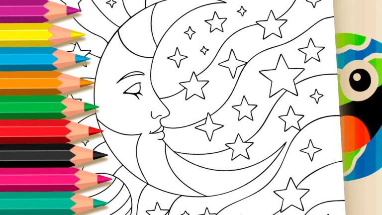 Desenho de Lua Adormecida e Espaço Celestial para Colorir Online