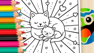 Desenho para colorir Desenho de Gata Mamãe e Filhote para Colorir Online