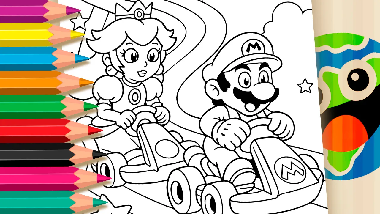 Desenho de Mario Kart Pista Arco Íris para Colorir: Pinte Online ou Imprima em PDF Grátis