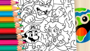 Desenho para colorir Desenho de Mario Luta Bowser para Colorir: Pinte Online ou Imprima em PDF Grátis