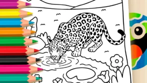 Desenho para colorir Desenho de Onça Bebendo Água para Colorir: Pinte Online ou Imprima Grátis