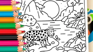 Desenho para colorir Desenho de Onça-Pintada na Natureza para Colorir: Pinte Online ou Imprima PDF Grátis