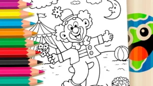 Desenho para colorir Desenho de Palhaço do Circo no Monociclo: Pinte Online ou Imprima PDF Grátis