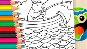 Desenho para colorir Desenho de Capivara Pescando para Colorir e Personalizar