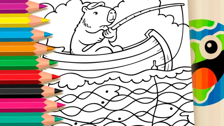 Desenho de Capivara Pescando para Colorir e Personalizar