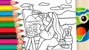 Desenho para colorir Desenho de Pintando a Paisagem para Colorir: Pinte Online ou Imprima em PDF Grátis