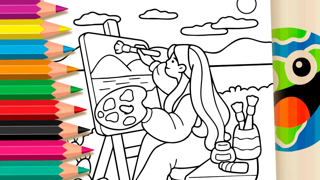 Desenho de Pintando a Paisagem para Colorir: Pinte Online ou Imprima em PDF Grátis