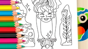 Desenho para colorir Desenho de Sereia Mágica com Pérola para Colorir Online