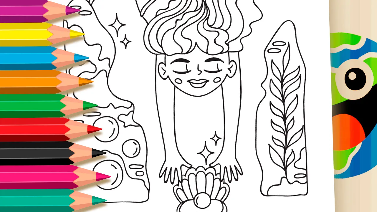 Desenho de Sereia Mágica com Pérola para Colorir Online