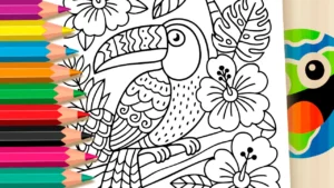 Desenho para colorir Desenho de Tucano em Jardim Tropical para Colorir Online ou Imprimir Grátis