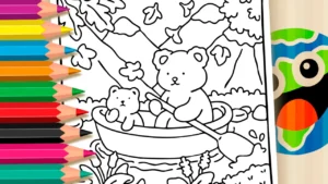 Desenho para colorir Desenho de Ursinho e Folhas Caindo para Colorir: Pinte Online ou Imprima em PDF Grátis