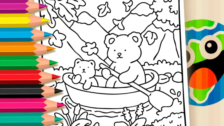 Desenho de Ursinho e Folhas Caindo para Colorir: Pinte Online ou Imprima em PDF Grátis