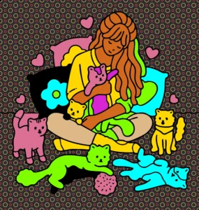 menina com os gatinhos