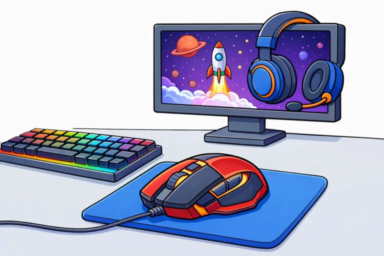 Mouse gamer em desenho para colorir - setup gamer em line art