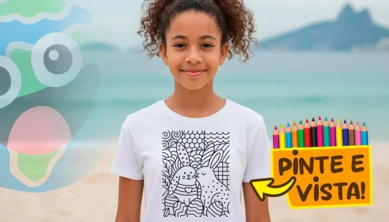 Desenho para colorir e personalizar: Camiseta Personalizada Coelhinhos Apaixonados: Pinte Online e Receba em Casa