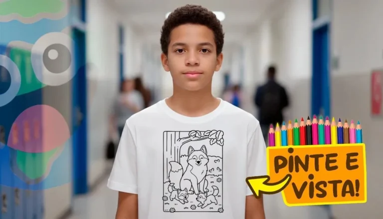 Desenho para colorir e personalizar: Camiseta Personalizada Família de Huskies Siberianos: Pinte Online e Receba em Casa