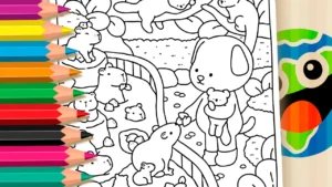 Desenho para colorir Desenho de Cachorrinho e Capivaras para Colorir Online