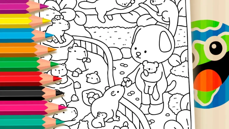 Desenho de Cachorrinho e Capivaras para Colorir Online