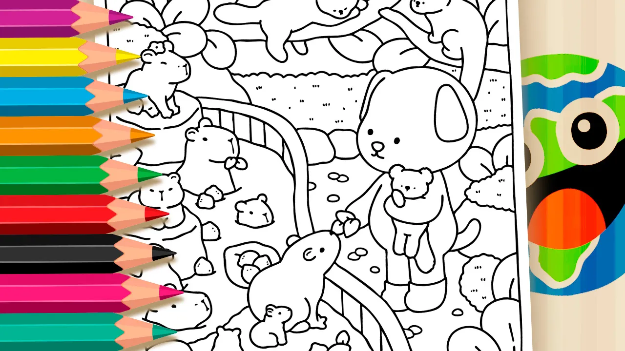 Desenho de Cachorrinho e Capivaras para Colorir Online