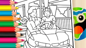 Desenho para colorir Desenho de Casal no Carrinho de Bate-Bate para Colorir Online