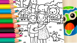 Amigos no Zoológico para Colorir Online