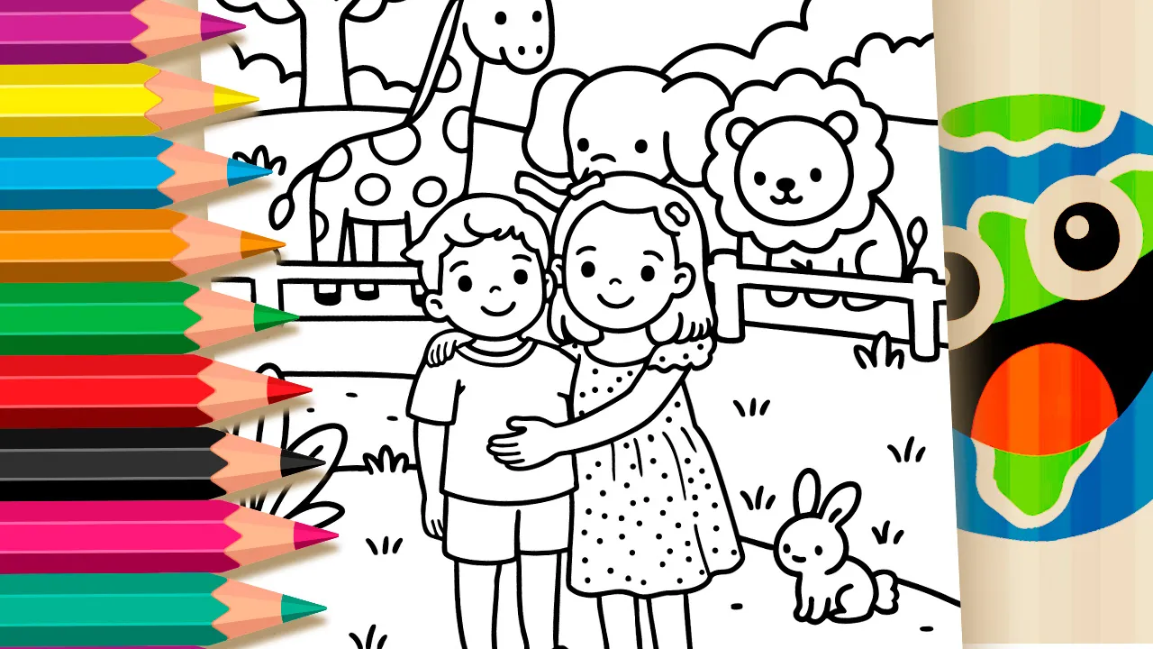Amigos no Zoológico para Colorir Online